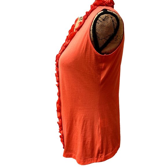 New Gran Sasso Coral Sleeveless 100% Cotton Ruffle Top SZ 8 Made in Italy - Picture 2 of 9